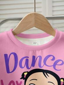 CoComelon X SHEIN Young Girl Casual Cute Cartoon Letter Print Dropped Shoulder Loose Crew Neck Sweatshirt, Suitable For Daily Commute - White - View 4