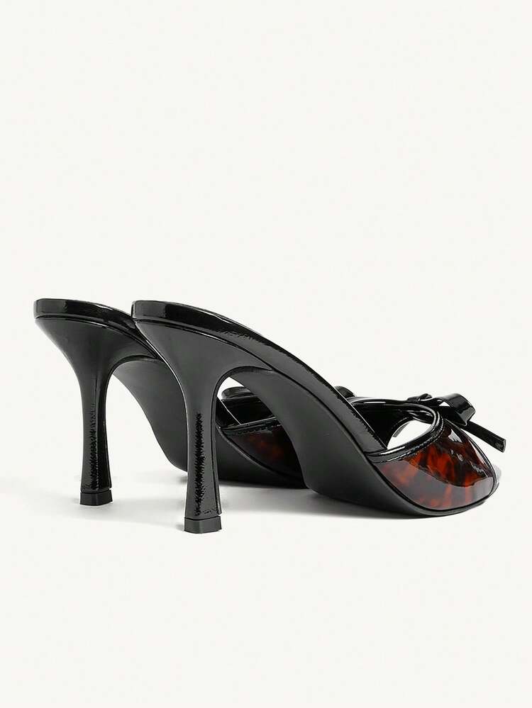 CUCCOO CHICEST Women's Black PU Bow Fashion Comfortable Summer Wear Mule High Heel Sandals