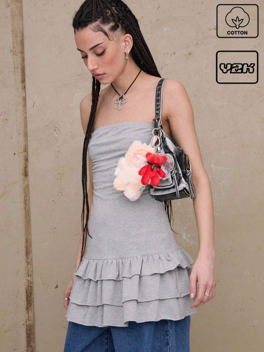 COUREZ Vestido Curto Bandeau Estilo Y2K com Saia Rara, Vestido de Verão de Algodão Vintage