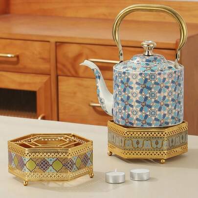 Cirelle Tragbarer Brenner mit traditionellem geometrischem Muster, Tischkocher für türkischen Kaffee und arabischen Tee, Dallah Kaffeekanne Heizung