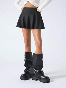 SHEIN EZwear Váy suông cạp rộng màu đen trơn thường ngày - màu đen - Xem 5