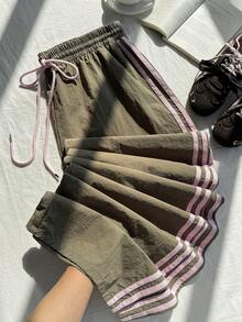 Comfortcana Plus Size Colorblock Striped Casual Pants - Multicolor - View 1