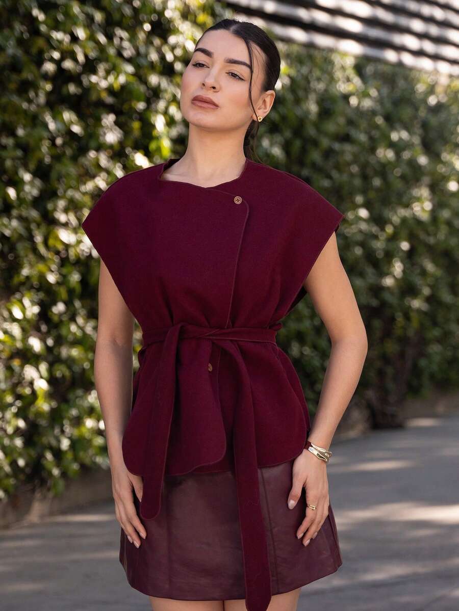 Andrea Bello Women's Solid Color Long Sleeve Casual Simplistic Knitted Vest Old Money Style Women Jacket,Fall Women Clothes Business Casual Woman Work Clothes - Red - View 1