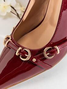 SHUZIA Women's Elegant Buckles Decor Sling-Back Pumps Valentine's Day - Burgundy - View 7