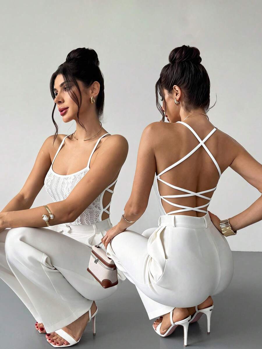 Firerie 女士优雅浪漫波西米亚印花交叉露背连体衣，适合夏威夷海滩度假和约会