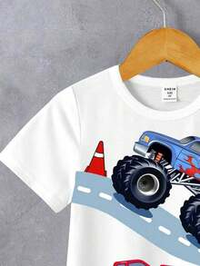 SHEIN Leap Crew 年轻男孩休闲短袖圆领 T 恤，适合夏季 - 白色 - 查看 5