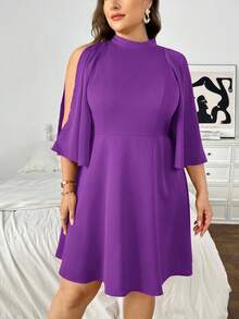 SHEIN Privé 大码女式蝙蝠袖露肩连衣裙，宽松A字酒红色连衣裙，适合婚礼、度假等场合，新品上市 - 紫色 - 查看 7