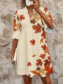 SHEIN Clasi 女士休闲枫叶印花短袖迷你连衣裙 - 彩色 - 查看 6