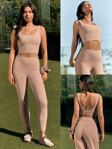 GLOWMODE FeatherFit™ U Back Cutout Active Crossover Tank Top Light Support Low Impact Yoga Daily  Spring Summer - Dusty Pink - View 8