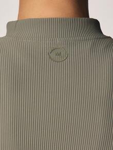 MISSGUIDED Ribbed Long Sleeve High Neck Fitted Top Olive Green Athleisure Training Essential - Grass Green - View 2