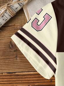 TOM & JERRY X SHEIN Young Girl Casual Colorblock Cartoon Graphic Round Neck Short Sleeve T-Shirt, Summer - White - View 6