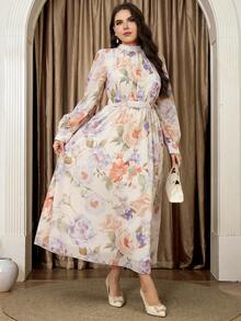 Veilorie Elegantes Midi-Kleid in Große Größen mit Blume Muster, geeignet für den Berufsalltag