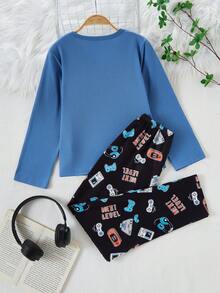 2pcs/Set Boys' Comfortable Casual Video Game Print Long Sleeve Top And Pants Pajama Set