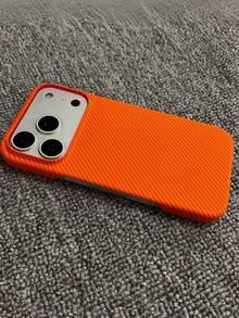 1pc Magnetic Case Carbon Fiber Texture Compatible With 17 Pro Max Air 16 15 14 13 12 Pro Max Plus Half Cover Matte Heat Dissipation Protective Case - Orange - View 2