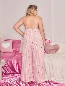 SweetSlumber Cute Casual Soft Comfortable Heart Striped Jacquard Knit Sexy Camisole Plus Size Pajama Set Curvy Sleepwear Curve Pajamas Set Sexy Pajamas For Woman Curve Curvy Pajama Sets Plus Size Sleepwear Set