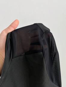 Maweii 加大码黑色性感高领长袖透视拼接修身连体衣 - 黑色 - 查看 6