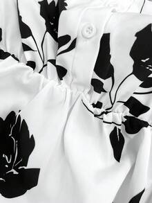 GlowEve CURVE Plus Size Elegant Short Sleeve Bohemian Floral Dress,Women's Summer Black And White Maxi Dress,French Style Date Night Printed Dress With A Belt - Black and White - View 6