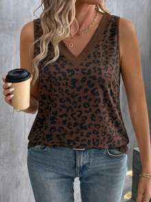 EMERY ROSE Plus Size Women Leopard Print Casual Sleeveless Top - Multicolor - View 1