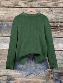 EMERY ROSE Women's Casual Knit Pullover Sweater, Green With Christmas Lights Print, Suitable For Christmas - Multicolor - View 2