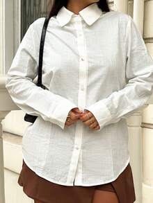 NegzBox Áo sơ mi nữ cổ trắng cài nút phía trước thời trang thu đông 2025 đa năng, thanh lịch, sang trọng, phù hợp cho công sở, kinh doanh, thường ngày, những dịp trang trọng, tiệc tùng, đám cưới, bãi biển, ngày lễ, giáng sinh, lễ tạ ơn - trắng - Xem 3