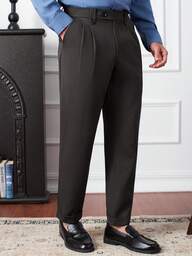 Core Aspect Men's Black Suit Pants, Waistband Design, Business Casual Straight Leg Trousers Sumwon Black Dress Pants Men Men Black Dress Pants Men Pleated Suit Pants Black Slacks For Men Men Black Pleated Pants Men S Pleated Suit Pants Black Pant Men Slim Fitted Elastic Pants