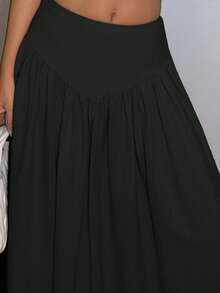 Ronhire 女士優雅A字裙，收腰設計實用口袋 - 黑色 - 查看 6