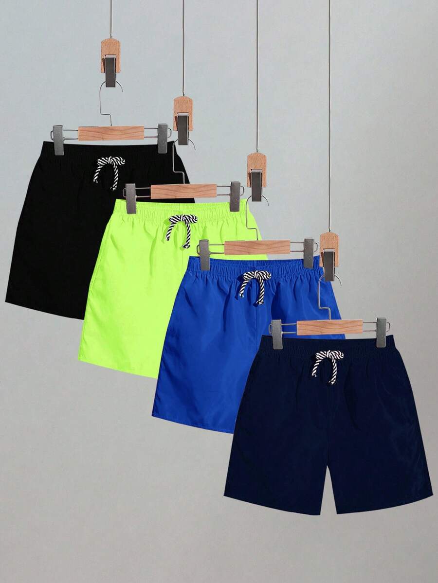 SHEIN 4件套 男童梭织宽松休闲沙滩短裤 - 寶藍色 - 查看 1