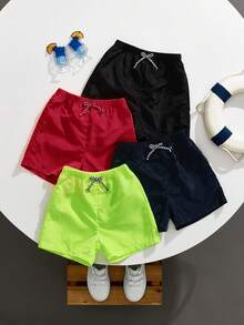 SHEIN 4件套 男童梭织宽松休闲沙滩短裤 - 紅色 - 查看 5