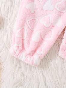 2pcs Tween Girl Pink Flannel Heart & Bow Pattern Long Sleeve Lounge Set - Green - View 6