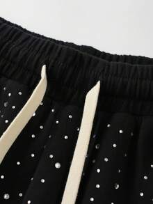 ROMWE MEN Men's Sparkling Diamond Washed Loose Shorts Spring/Summer - Black - View 4