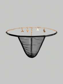 Men's Metal Chain Connected Sexy Mesh G-String Underwear - Black - View 2