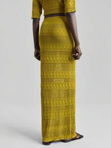 Ontre 2025秋冬季女装，返校季、万圣节、圣诞节、教师节、夜间外出穿着，商务休闲毛衣搭配抽绳腰身修身半裙，性感优雅，橄榄绿 - 卡其色 - 查看 2