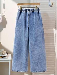 Quần jeans ống rộng dáng suông thoải mái, dễ phối đồ, phong cách Kawaii cho nữ tuổi teen, thích hợp cho mùa hè và sinh nhật. - Rửa nhẹ - Xem 3