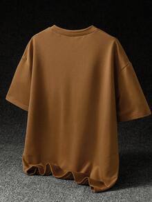 Manfinity Roghcode Men's Casual Slogan Print Short Sleeve T-Shirt, Summer - Brown - View 2