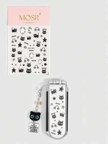 ROMWE 1pc Cute Black Cat Foldable Comb & Mirror Set, Back To School Airbag Comb, DIY Portable Comb Mirror,A Y2K-Style Star-Shaped Decorative Small Comb - Light gray black - View 4