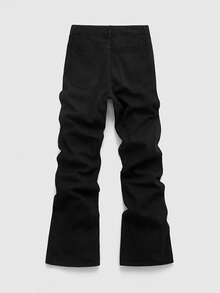 ROMWE MEN Męskie, swobodne, haftowane, rozszerzane jeansy - Czarne - Zobacz 5