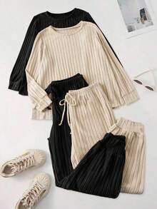 EMERY ROSE Bộ 2 món dành cho nữ cỡ lớn, áo thun và quần màu trơn, đồ mặc nhà và đồ thường ngày. - Nhiều màu - Xem 1