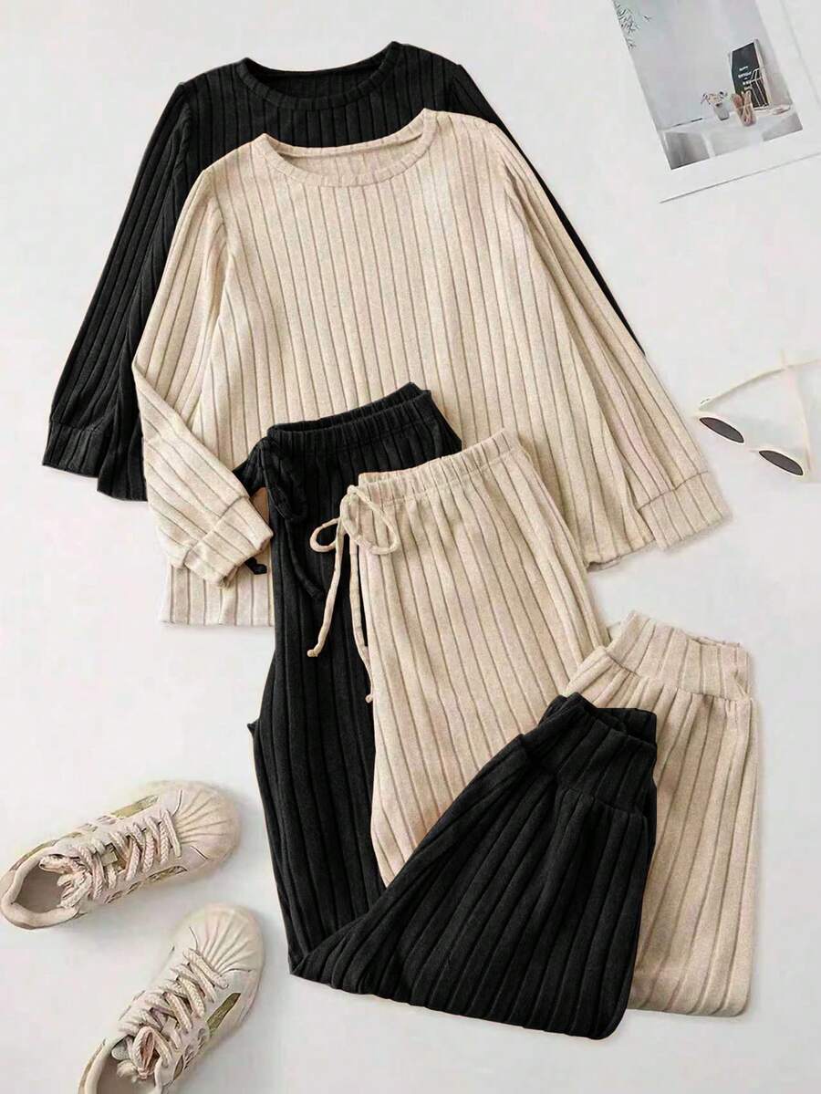 EMERY ROSE Bộ 2 món dành cho nữ cỡ lớn, áo thun và quần màu trơn, đồ mặc nhà và đồ thường ngày. - Nhiều màu - Xem 1