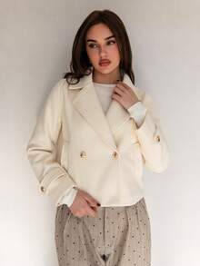 Bris Aura Casual Solid Color Double-Breasted Cropped Jacket, Autumn/Winter  Fall Cloth For Women - Apricot - View 1