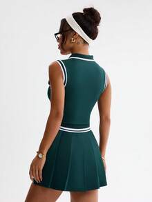 Dewbera 女士学院风罗纹圆领运动连衣裙 - 綠色 - 查看 2