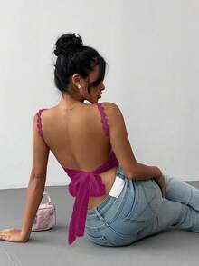 Chiquease 女士交叉露背系带吊带背心 - 紫色 - 查看 6