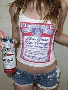 SHEIN 女士修身标语印花吊带背心，夏季Y2K性感造型 - 白色 - 查看 1