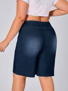 Flexra Pantalones cortos de mezclilla casuales de unicolor talla grande - Azul lavado medio - Ver 2