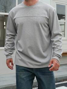DAZY Men's Loose Fit Grey T-Shirt With Letter Embroidery, Autumn - Grey - View 7