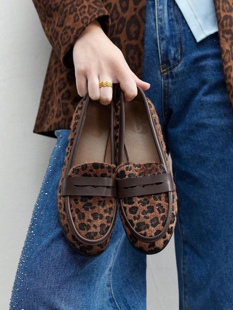 CUCCOO BIZCHIC Handmade Leopard Print Flat Loafers For Women - leopard print - View 1
