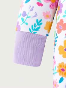 Newborn Baby Girl Colorful Ditsy Floral Double-Zipper Footie Pajamas With Reversible Feet - Multicolor - View 5