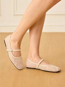 CUCCOO HITCHD 女士提花搭扣设计时尚高跟鞋，适合日常穿着 - 杏色 - 查看 7