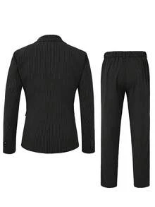 Manfinity Bizformal Men's Black Striped Business Formal Suit - Black - View 2