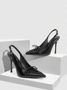 CUCCOO SZL 女士尖头搭扣设计亮面蝴蝶结装饰日常百搭时尚高跟鞋