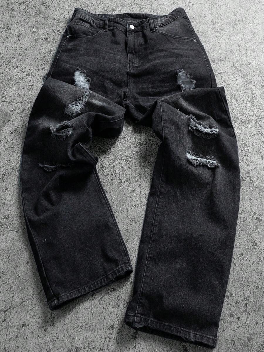 Sport MetroGents Men's Casual Distressed Loose Fit Slant Pocket Denim Jeans, Autumn Romwe Men Jeans Emo Jeans Ripped Baggy Jeans Men Manfinity Legnd Men Cotton Splash Ink Ripped Jeans Drip Jeans - Dark Grey - View 1